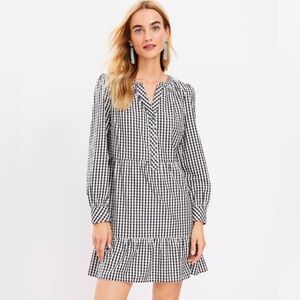 LOFT Gingham Flounce Swing Dress